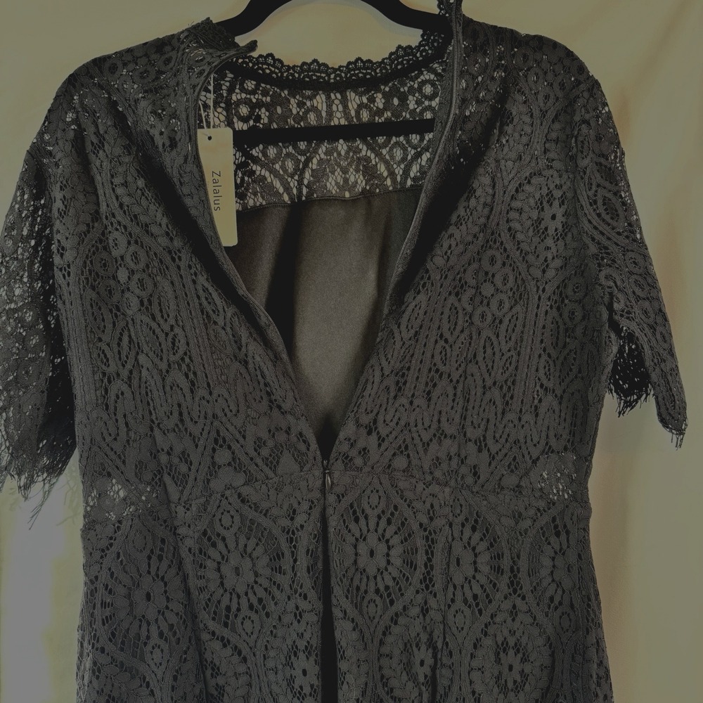 Elegant High Neck Short Sleeve Lace BLACK Dress Sz 12 Holiday Whimsigoth NWT - Picture 5 of 12